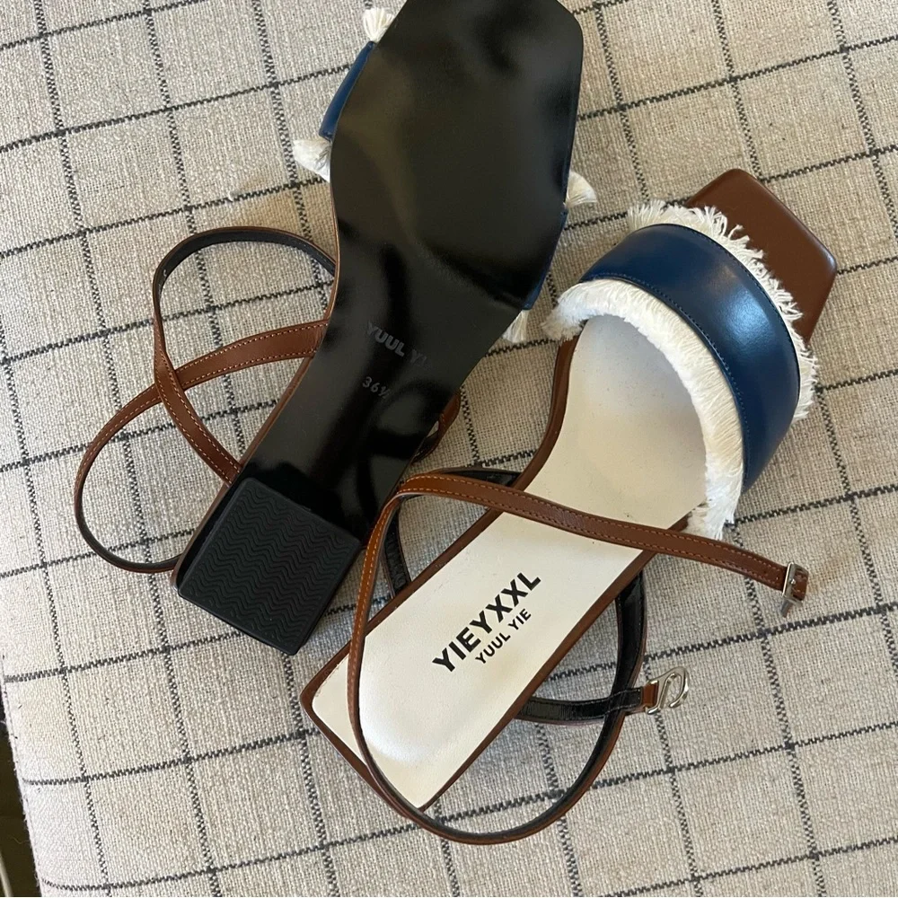 Yuul Yie Navy and Brown Sandals - Picture 3 of 6